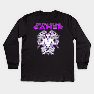 Metalhead Gamer Baphomet Meditate Purple Kids Long Sleeve T-Shirt